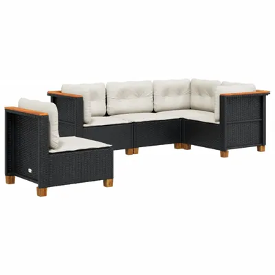 Produktbild von vidaXL 5-tlg. Garten-Sofagarnitur mit Kissen Schwarz Poly Rattan