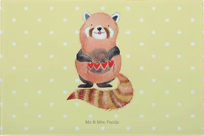 Produktbild von Mr. & Mrs. Panda Schneidebrett Roter Panda - Gelb Pastell - Geschenk, Frühstücksbrett, Brotzeitplatte, Liebe, Liebling, Rot, Herz, Lustige Sprüche, Lieblingsmensch