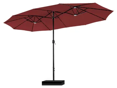 Image de Grand parasol rectangulaire avec pied, 270 x 450 cm, pour le jardin et la terrasse, avec manivelle, protection UV, résistant au vent, rouge foncé