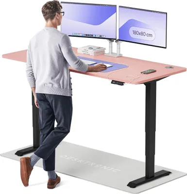 Produktbild von Desktronic HomePro Elektrisch höhenverstellbarer Schreibtisch 180x80cm Schwarz/Rosa mit Memory-Funktion, Anti-Kollisions Technologie, USB-A und USB-C-Ladeanschlüssen