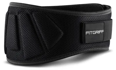 Immagine prodotto di FITGRIFF® Cintura da sollevamento pesi V1 - Cintura per fitness, bodybuilding, allenamento della forza e sollevamento pesi - Cintura da allenamento per uomo e donna (Nera, circonferenza vita 88-97 cm - Taglia L)