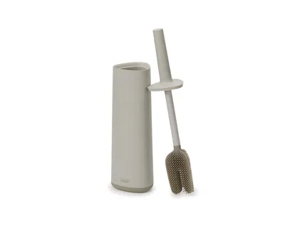 A toilet brush and its holder are shown against a white background.