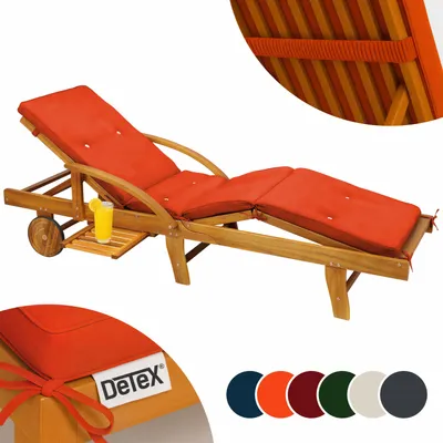 Produktbild von DETEX® Auflage Liege wetterfest UV-beständig Schlaufen Zugband 5cm Dicke Polster Gartenmöbel Sonnenliege Gartenliege 195x55x5cm Zierknöpfe Orange