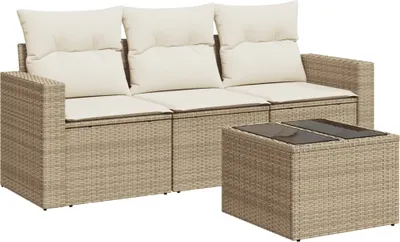 Zdjęcie produktu dla vidaXL 4-częściowa sofa ogrodowa z poduszkami Beżowy polirattan