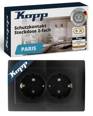 Produktbild von Kopp PARIS 2-fach Schutzkontaktsteckdose, Unterputz, Matt-Schwarz, IP20, 16A, 250V
