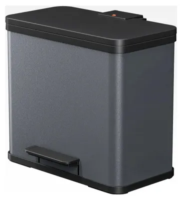 Produktbild von Öko duo Plus L Tret-Mülltrenner - freistehender 17+9 Liter Doppelmülleimer aus Stahlblech - Mülltrennsystem mit Soft-Close-Deckel - 2-fach Abfalltrenner für die Küche - Dunkelgrau