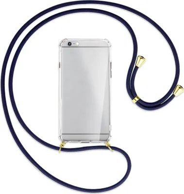 Produktbild von Handykette Backcover-Schutzhülle mit Band (Metall goldfarben) für Apple iPhone 6 Plus - dunkelblau