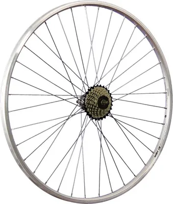 Produktbild von 28-Zoll-Hinterrad Yak19 mit doppelwandiger Felge und 7-Gang-Kassette von Shimano – silberfarben