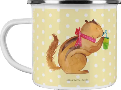 Produktbild von Mr. & Mrs. Panda Pott Eichhörnchen Smoothie - Gelb Pastell - Geschenk, Emaille Tasse, Streifenhörnchen, Abnehmen, becher, Lustige Sprüche, Kaffeepott, Diät, Campingbecher