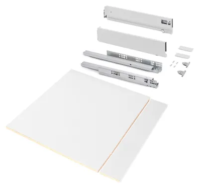 Imagen del producto de Kit de cajón Vertexi H 93 mm con paneles incluidos, de 600 mm de ancho, color blanco, marca Emuca