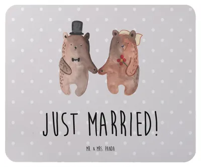 Produktbild von Mr. & Mrs. Panda Mauspad Bär Heirat - Grau Pastell - Geschenk, laptop mousepad, pc, Teddy, Mouse Pad, mousematte