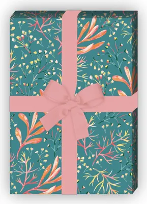 Produktbild von Tolles Geschenkpapier zum Einpacken mit Korallen Blumen, blau grün - G10235, 32 x 48cm