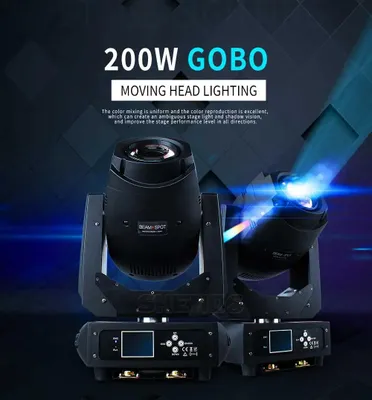 Zdjęcie produktu dla Reflektory LED typu Beam Spot, ruchome – 2 sztuki – 2-w-1 – 240 W – DMX512 – wtyczka EU – walizka transportowa