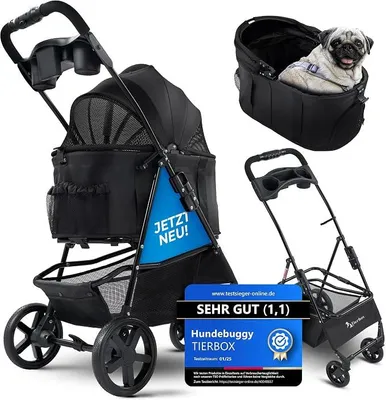 Imagen del producto de Cochecito para perros plegable con sistema QuickFold, fácil de transportar, capacidad de carga hasta 15 kg, color