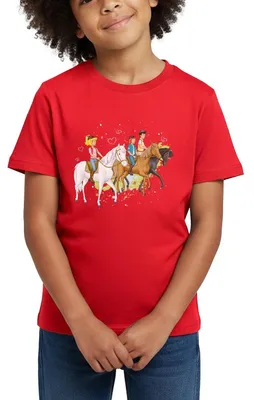 Produktbild von Spreadshirt Bibi Und Tina Ausritt Mit Alexander Falkenstein Kinder T-Shirt, 110/116 (5-6 Jahre), Rot