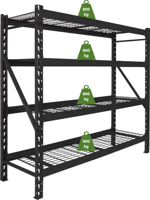 Produktbild von Schwerlastregal Enno 180x190x60 cm 3200 kg aus Stahl Stecksystem 4 Gitterböden Lagerregal Pickregal