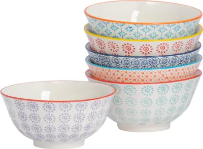 Produktbild von Nicola Spring handbedruckte Müslischalen – 16 cm – 6 Farben – 6er-Pack
