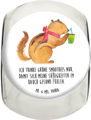 Produktbild von Mr. & Mrs. Panda Bonbonglas Eichhörnchen Smoothie L 870ml - Weiß - Geschenk, glasbehälter, Green Smoothies, Streifenhörnchen, Kaffeedose, Diät, Dekoglas, Bonboniere