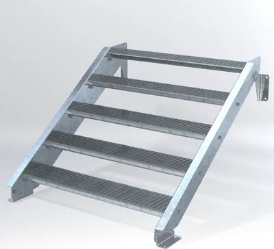 Produktbild von Stahltreppe 5 Stufen bis Höhe 100 cm, Laufbreite : 120 cm kein Geländer ST 2 (31 / 31 mm gezackt)