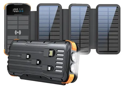 Produktbild von Siltcon® Solar Powerbank Extreme 30000mAh – Notfallset – 22,5W Schnellladen – LED – Taschenlampe – USB-C/USB-A – 4 Solarpanels