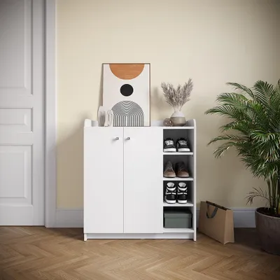 Produktbild von Schuhschrank Moritz, Weiß, 83 x 91.4 cm | mit 2 Türen, zur Aufbewahrung und Organisation von Schuhen im Flur