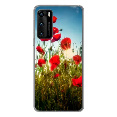 Produktbild von MuchoWow® Handyhülle Schutzhülle Hülle für Huawei P40 Mohnblumen - Toskana - Sonne - Rot - Blau Silikon Softcase Handy Hülle - Handytasche