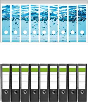 Produktbild von Wallario 9 Stück breite Ordner inkl. Klebeetiketten mit Motive Nahaufnahme Wasser -  Set mit Rückenschildern / Ordnerrücken Stickern