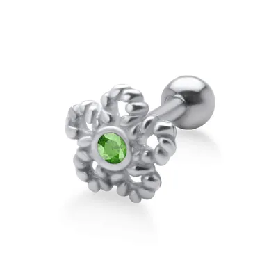 Produktbild von Ohrring Helix Ohrpiercing 925 Sterling Silber Seil-Blume mit Glaskristall in verschiedenen Farben Verschlusskugel - 4 mm Farbe - Grün