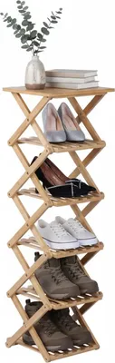 Image de Étagère à chaussures pliable en bambou - Compacte, verticale, pliable