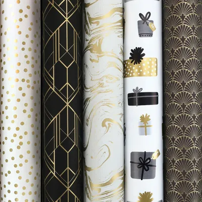 Produktbild von TOUCH OF GOLD Geschenkpapier – Sortiment an Geschenkpapier – 2 Meter x 70 cm – 5 Rollen