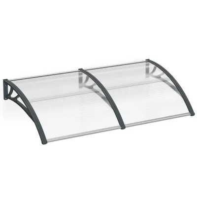 Produktbild von ACXIN Vordach Haustür Überdachung Türdach Sonnenschutz aus Polycarbonat Hohlkammerplatte Klar Kunststoff und Aluminium Rahmen (200x100cm, Grau)