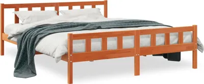 Produktbild von Design Massivholzbett mit Kopfteil Wachsbraun 160x200 cm Kiefer, Klassische Betten 2024