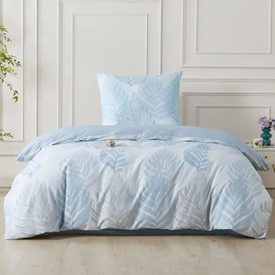 Immagine prodotto di Set di lenzuola composto da 2 pezzi: lenzuolo matrimoniale 155x220 cm + federa 80x80 cm, in cotone, colore blu, con chiusura a zip