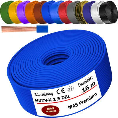 Obrázok produktu pre 15 m Žilový kábel H07 V-K DBL 1x1,5 mm² Tmavo modrý Jednožilový flexibilný