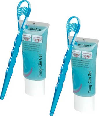 Produktbild von 2x Miradent Tong Clin Set - 2x 50 ml Gel mit 2x Zungenreiniger