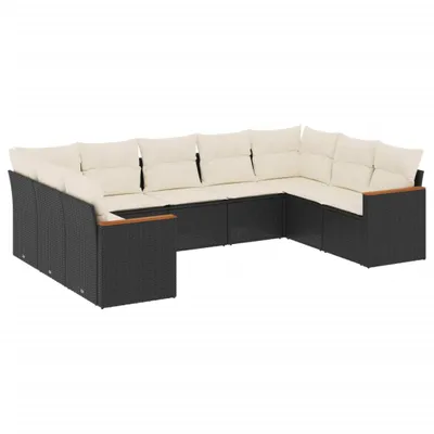 Produktbild von vidaXL 9-tlg. Garten-Sofagarnitur mit Kissen Schwarz Poly Rattan