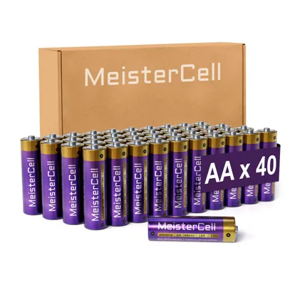 Produktbild von MeisterCell 40 Stück AA Alkaline Batterien, Alkaline Batterie 1,5V LR6 Vorratspack langlebige Power Leistungsstark in umweltschonender Verpackung