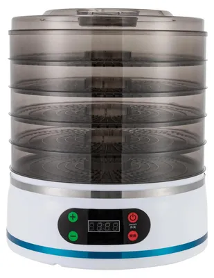 Zdjęcie produktu dla Suszarka do żywności – elektryczna suszarka do żywności – 350 W – pięć półek – regulowany timer i temperatura – do owoców, mięsa, warzyw i ziół – biała