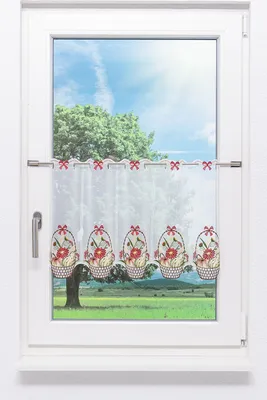 Produktbild von Scheibengardine Plauener Spitze - Körbchen  (Bx H) 113.40cm * 40cm Rot/mehrfarbig