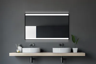 Obrázok produktu pre Badspiegel mit Beleuchtung Talos Black Shine 120 x 70 cm Wandspiegel - hochwertiger Aluminiumrahmen mit Kippschalter in matt schwarz - Lichtspiegel mit Lichtfarbe Neutralweiß - Badezimmerspiegel
