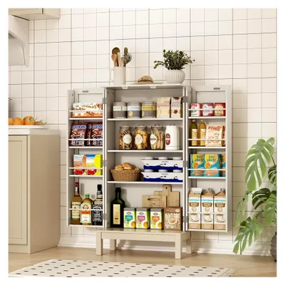 Produktbild von Küchenschrank Badezimmerschrank Mehrzweckschrank Weiß mit verstellbarem Regal und goldenen Beinen
