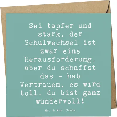 Produktbild von Mr. & Mrs. Panda Klappkarte Spruch Einen Schulwechsel bewältigen - Meeresbrise - Geschenk, Glückwunschkarte, Lebensfreude, Grußkarte, faltkarte, Kinder, doppelkarte
