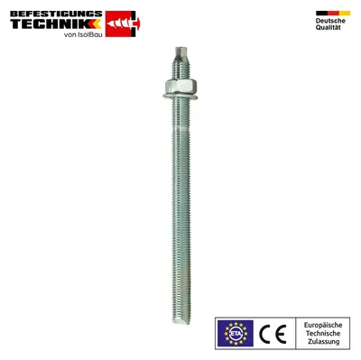 Isolbau Ankerstange M10 x 170 mm verzinkt 1 Stück Gewindestange Verbundanker ETA mit Mutter
