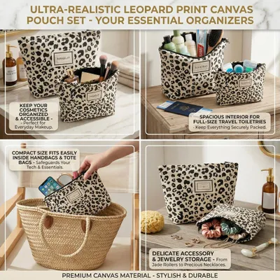 Imagen del producto de Estuche de cosméticos de lona, 2 unidades, color beige, para viajes