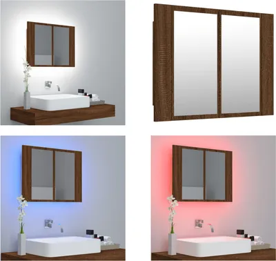Produktbild von vidaXL LED Spiegelschrank Braun Eichen Optik 60x12x45 cm Holzwerkstoff - LED-Spiegelschrank - LED-Spiegelschränke - Wandschrank - Spiegelschrank