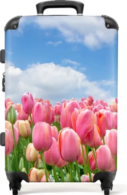 Produktbild von NoBoringSuitcases.com® Großer Koffer - Blumen - Tulpen - Landschaft - Rosa - Natur - Kombinationsschloss TSA - Hartschalen Trolley 4 Rollen - 72 liter - Reisekoffer - 66 cmKoffer Mittelgroß 67x43x25 cm, 72L,