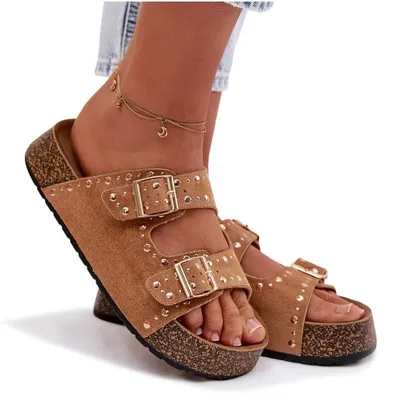 Produktbild von Damen flache Gelbe Pantoletten Mit Goldenen Klammern Und Nieten Camel Tervina 41