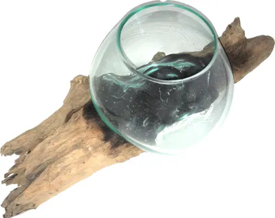 Produktbild von Dekoglas M langes Wurzelholz Glasvase M Liqvavase M Liqva M Gamal Root Molten Vase M Glas auf Teakholz