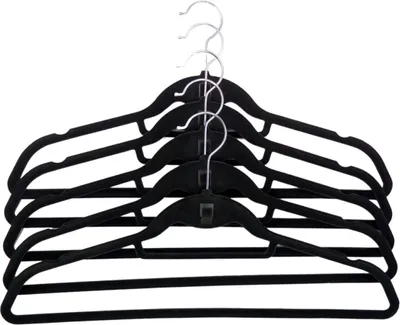 Image de Cintre en velours, set de 5 cintres porte-cravates, porte-ceintures, cintre à linge, crochet à vêtements, cintre à vêtements, couleur:noir