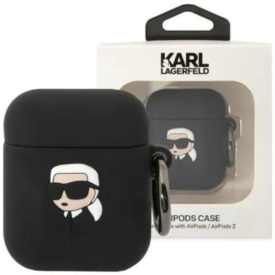 Produktbild von Karl Lagerfeld, Silikonhülle AirPods 1/2 Karl Head 3D luxus stoßfest, Schwarz